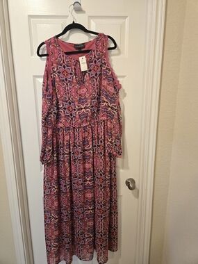 Lane Bryant Pink and Purple Printed Cold-Shoulder Maxi Dress